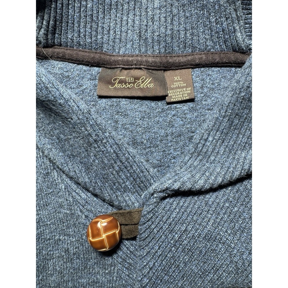 Tasso Elba Sweater Mens XL Pullover Button Shawl Collar Blue Cotton Chunky